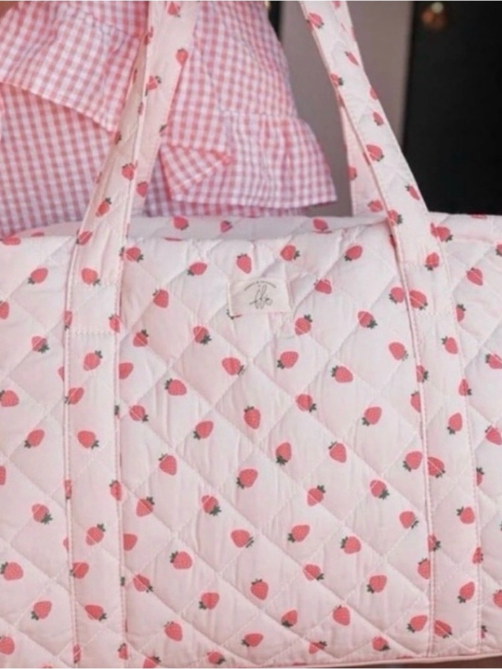 Poppy and peonies Quilted Pink Strawberry Tote Bag